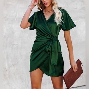 Vici FRAME OF MIND SATIN WRAP DRESS